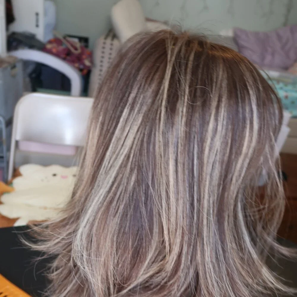 LeBeauty Human Hair Brunette Wig with Highlights - Picture 10 of 16